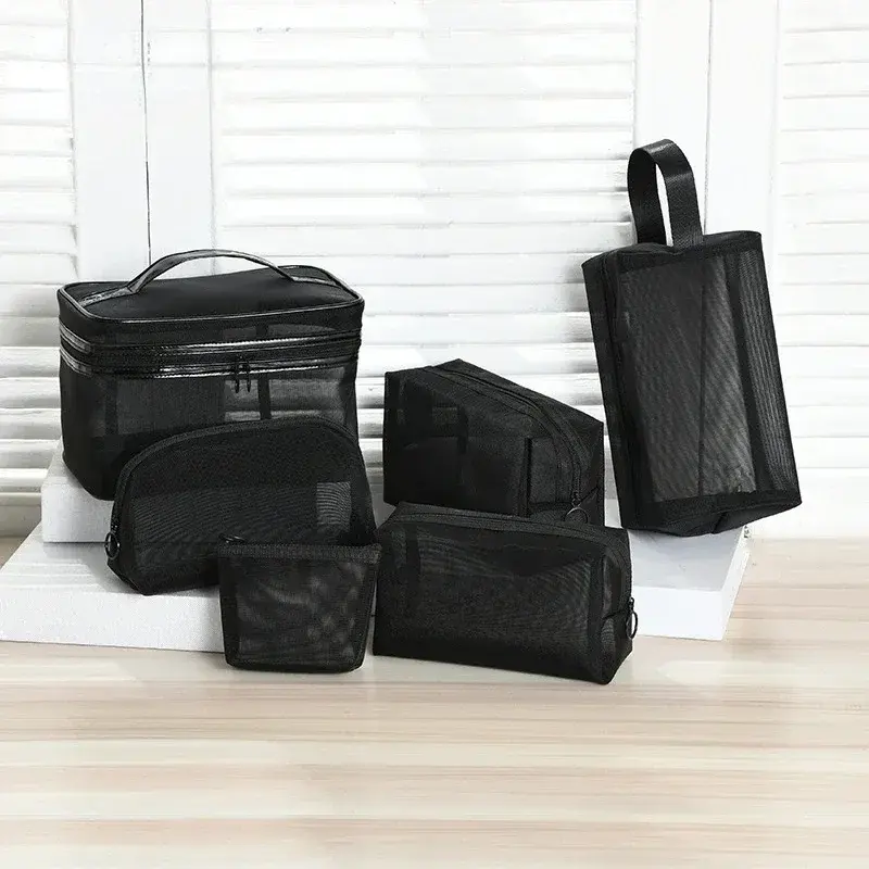Mesh Clear Cosmetic Bags Small Large Black Makeup Bag Portable Travel Toiletry Organizer Case Lipstick Storage Pouch