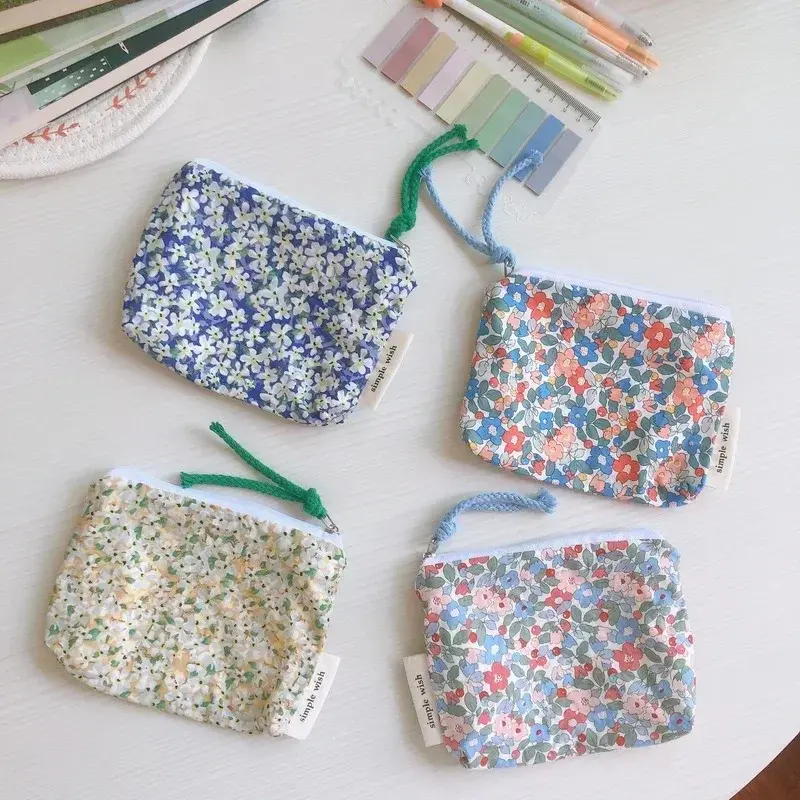 Cute Floral Small Cosmetic Bag Cotton Make Up Bag Organizer Bags for Women Lipstick Makeup Bag Children Purse Coin Pouch Case