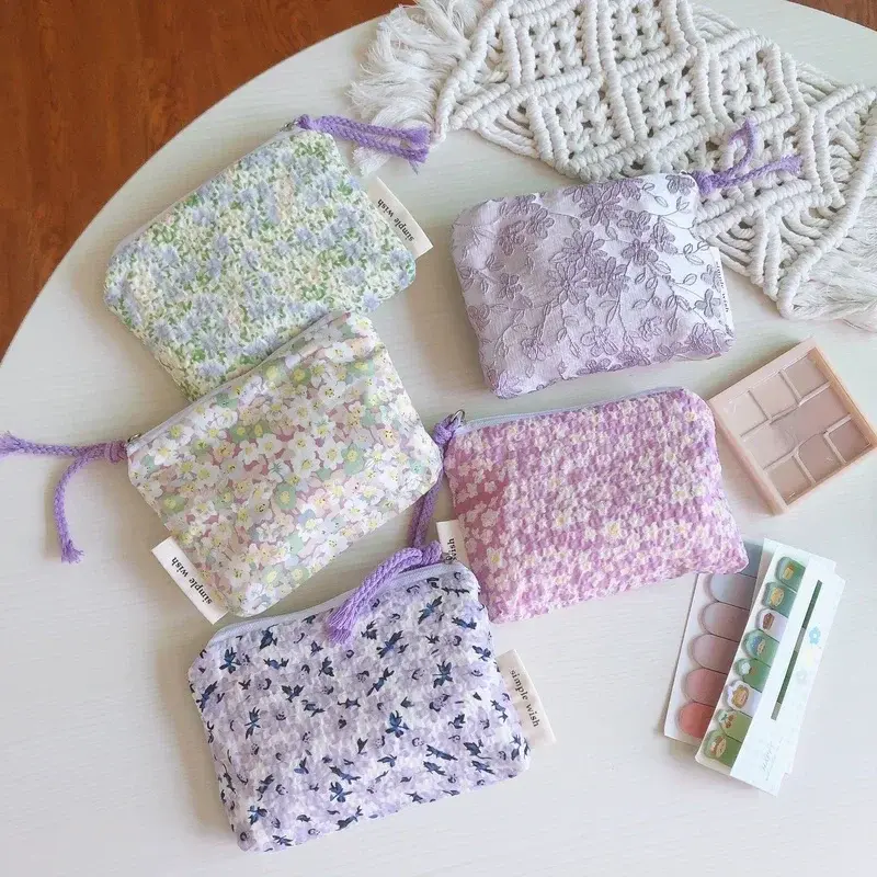 Cute Floral Small Cosmetic Bag Cotton Make Up Bag Organizer Bags for Women Lipstick Makeup Bag Children Purse Coin Pouch Case