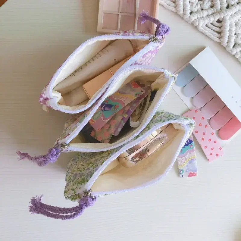 Cute Floral Small Cosmetic Bag Cotton Make Up Bag Organizer Bags for Women Lipstick Makeup Bag Children Purse Coin Pouch Case