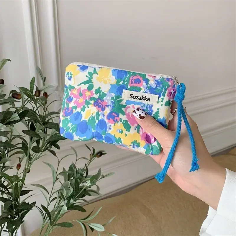 Kawaii Floral Coin Purse Makeup Bag Cosmetic Lipstick Storage Bag for Women Makeup Handbags Wallet Organizer Small Pouch Bags