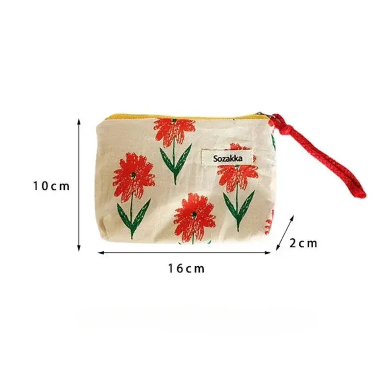Kawaii Floral Coin Purse Makeup Bag Cosmetic Lipstick Storage Bag for Women Makeup Handbags Wallet Organizer Small Pouch Bags