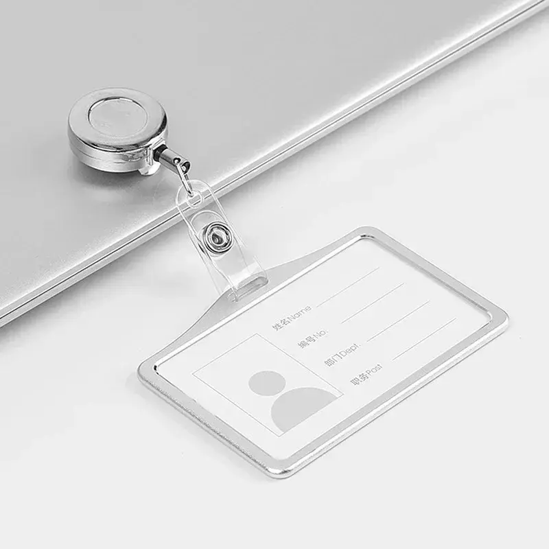 1pcs Metal Cards Slots ID Tag Badge Holder with Badge Reel Cards Storage Organizer Employee Pass Work Card Case Sleeve
