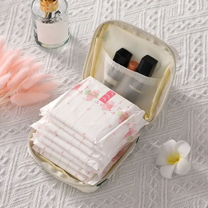 Cartoon Cute Cosmetic Bag Women Portable Makeup Lipstick Key Earphone Data Cables Organizer Sanitary Napkin Tampon Storage Bag
