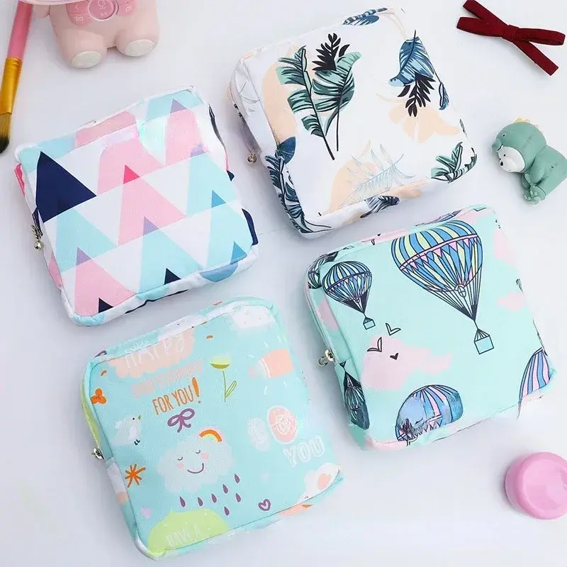 Cartoon Cute Cosmetic Bag Women Portable Makeup Lipstick Key Earphone Data Cables Organizer Sanitary Napkin Tampon Storage Bag