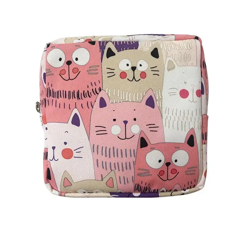 Cartoon Cute Cosmetic Bag Women Portable Makeup Lipstick Key Earphone Data Cables Organizer Sanitary Napkin Tampon Storage Bag