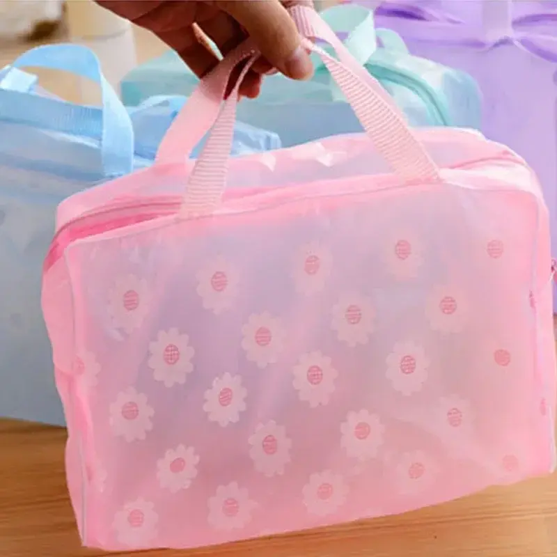PVC Portable Travel Wash Makeup Bag Women's Cosmetic Bag Handbag Large-Capacity Transparent Waterproof Storage Box Organizer