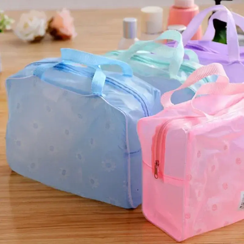 PVC Portable Travel Wash Makeup Bag Women's Cosmetic Bag Handbag Large-Capacity Transparent Waterproof Storage Box Organizer