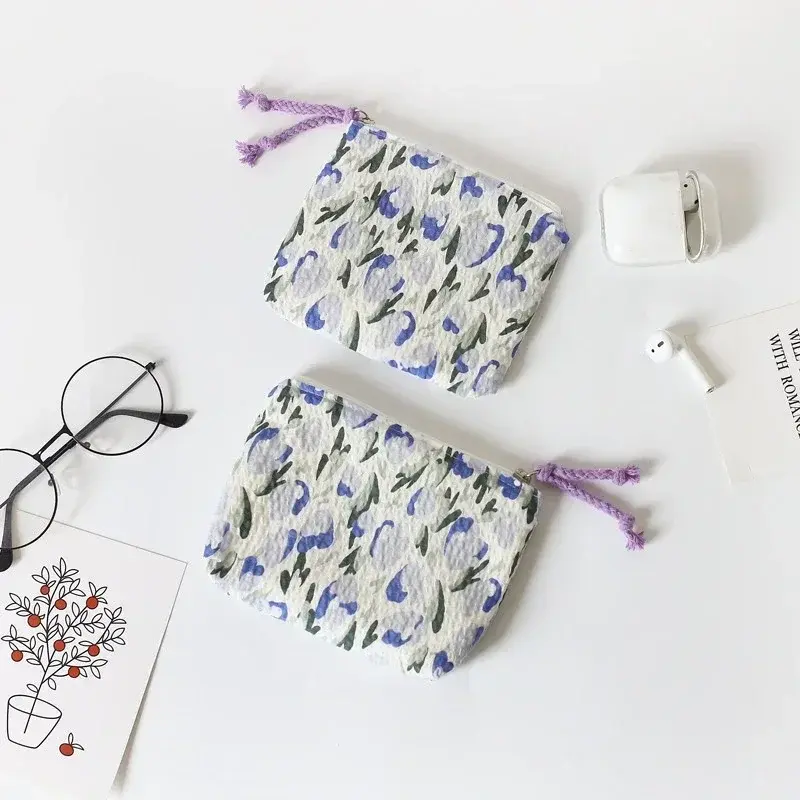 Japan Style Floral Coin Purse Women Mini Bag Cotton Change Purse Girls Cute Small Wallet Square Coin Pouch Cosmetic Storage Bag