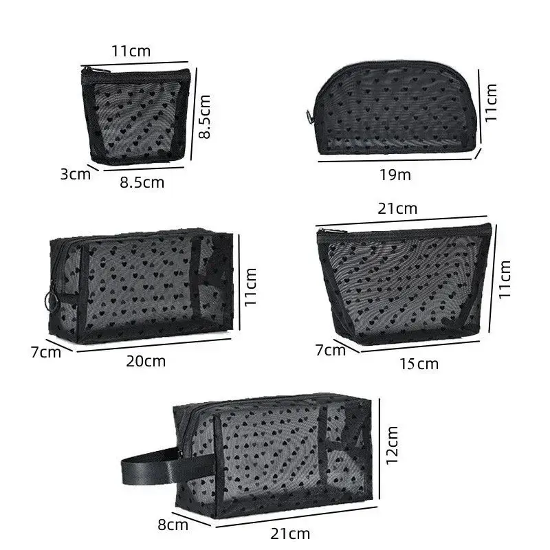 Heart Transparent Mesh Makeup Bag Multifunction Portable Women Cosmetic Storage Pouch Ladies Toiletry Lipstick Organizer Bags