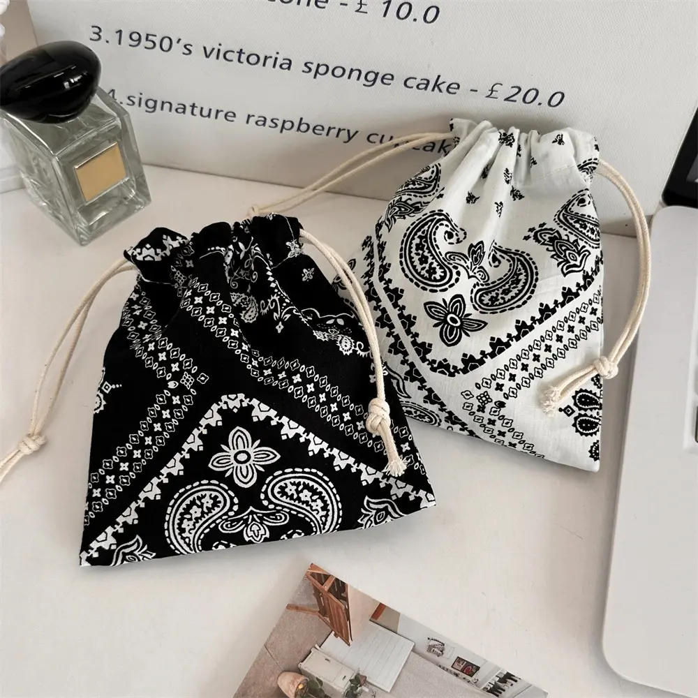 Cute Bow Print Drawstring Bags Women Handbag Coin Purse Key Lipstick Storage Pouch
