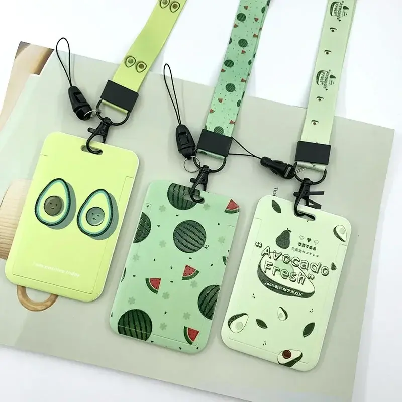 Credit Card Holder with Lanyard Cute Cartoon Fruit Bank Identity Bus ID Card Holder Business Wallet Student Bus Card Cover Case