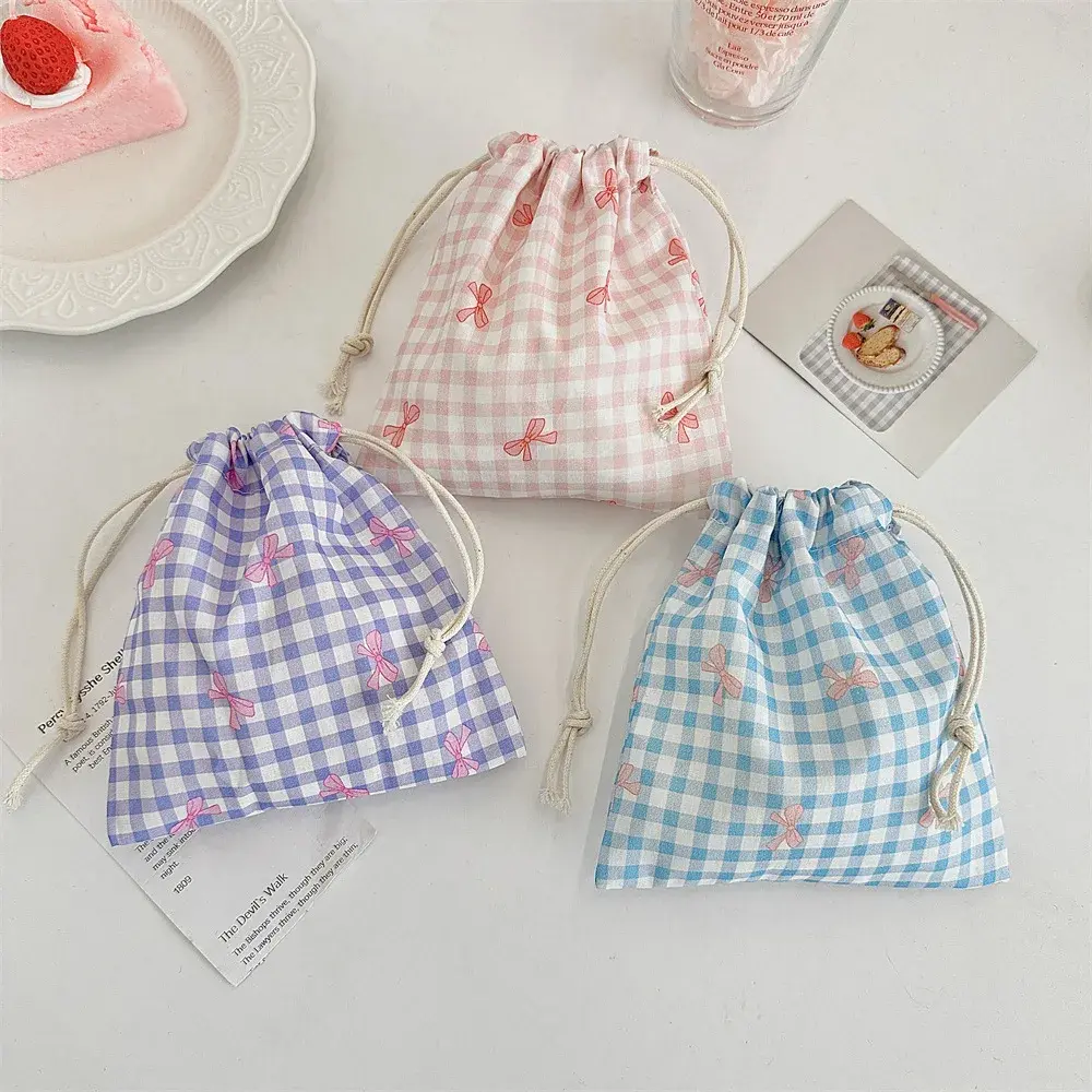 Cute Bow Print Drawstring Bags Women Handbag Coin Purse Key Lipstick Storage Pouch