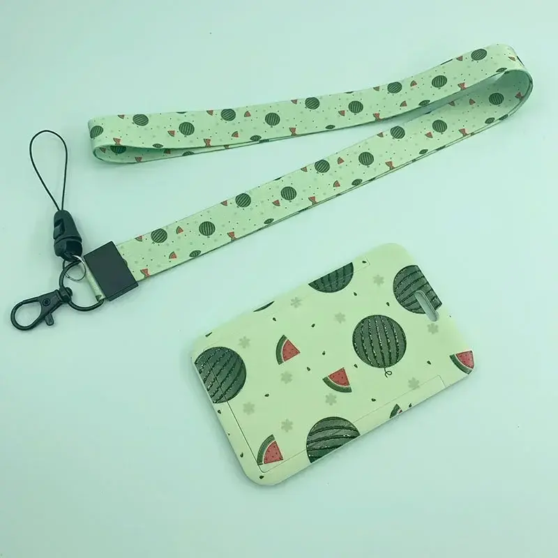 Credit Card Holder with Lanyard Cute Cartoon Fruit Bank Identity Bus ID Card Holder Business Wallet Student Bus Card Cover Case
