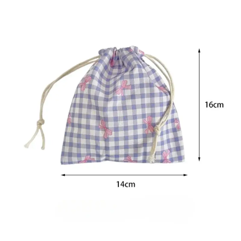 Cute Bow Print Drawstring Bags Women Handbag Coin Purse Key Lipstick Storage Pouch