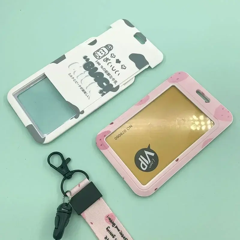 Credit Card Holder with Lanyard Cute Cartoon Fruit Bank Identity Bus ID Card Holder Business Wallet Student Bus Card Cover Case