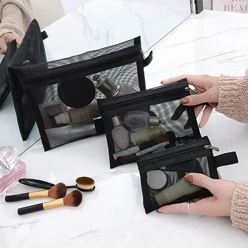 Nylon Mesh Cosmetic Bag Zipper Portable Toiletry Organizer Makeup Bags Multifunctional Women Lipstick Key Coin Purse Pouch