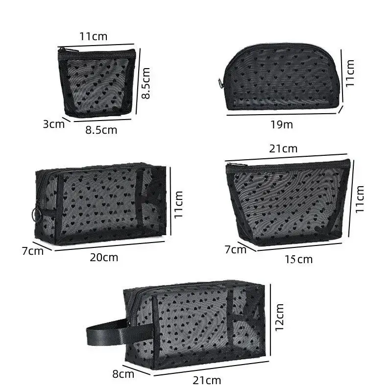 Heart Transparent Mesh Makeup Bag Multifunction Portable Women Cosmetic Storage Pouch Ladies Toiletry Lipstick Organizer Bags