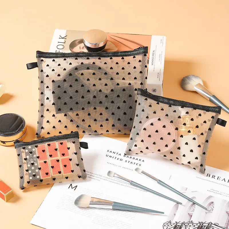1Pcs Cute Mesh Cosmetic Bag Organizer Portable Lipstick Storage Pouch Makeup Bag for Women