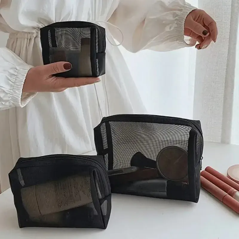 Nylon Mesh Cosmetic Bag Zipper Portable Toiletry Organizer Makeup Bags Multifunctional Women Lipstick Key Coin Purse Pouch