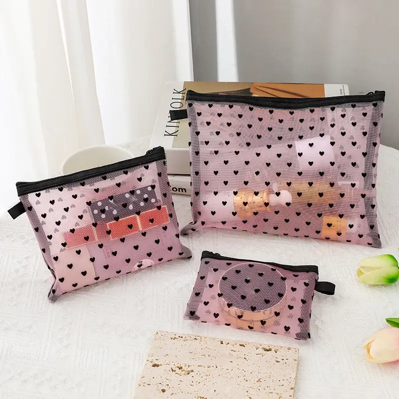 1Pcs Cute Mesh Cosmetic Bag Organizer Portable Lipstick Storage Pouch Makeup Bag for Women
