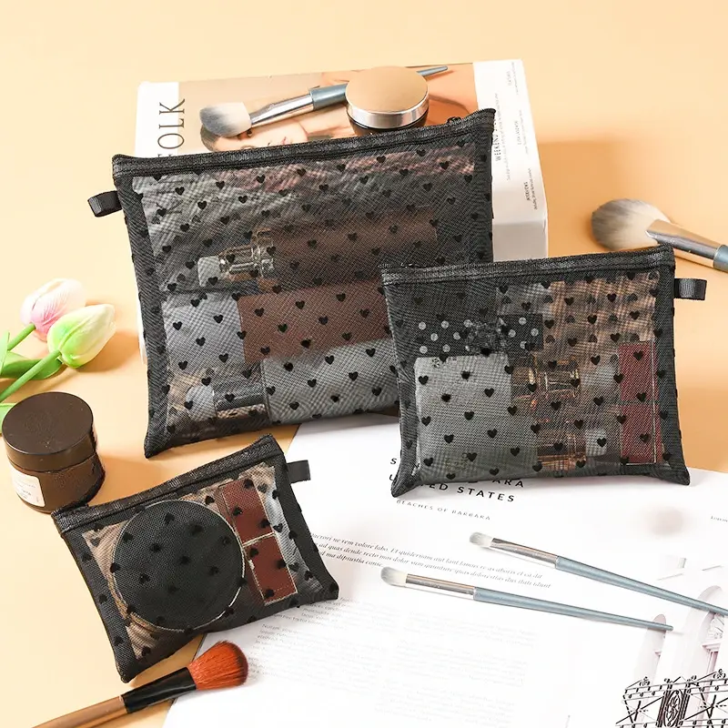 1Pcs Cute Mesh Cosmetic Bag Organizer Portable Lipstick Storage Pouch Makeup Bag for Women