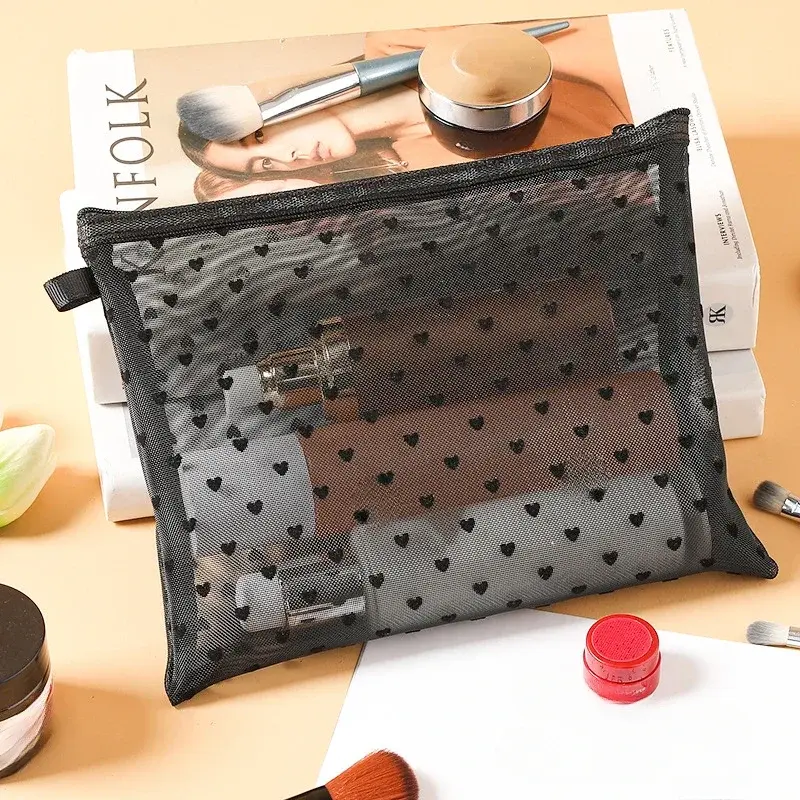 1Pcs Cute Mesh Cosmetic Bag Organizer Portable Lipstick Storage Pouch Makeup Bag for Women