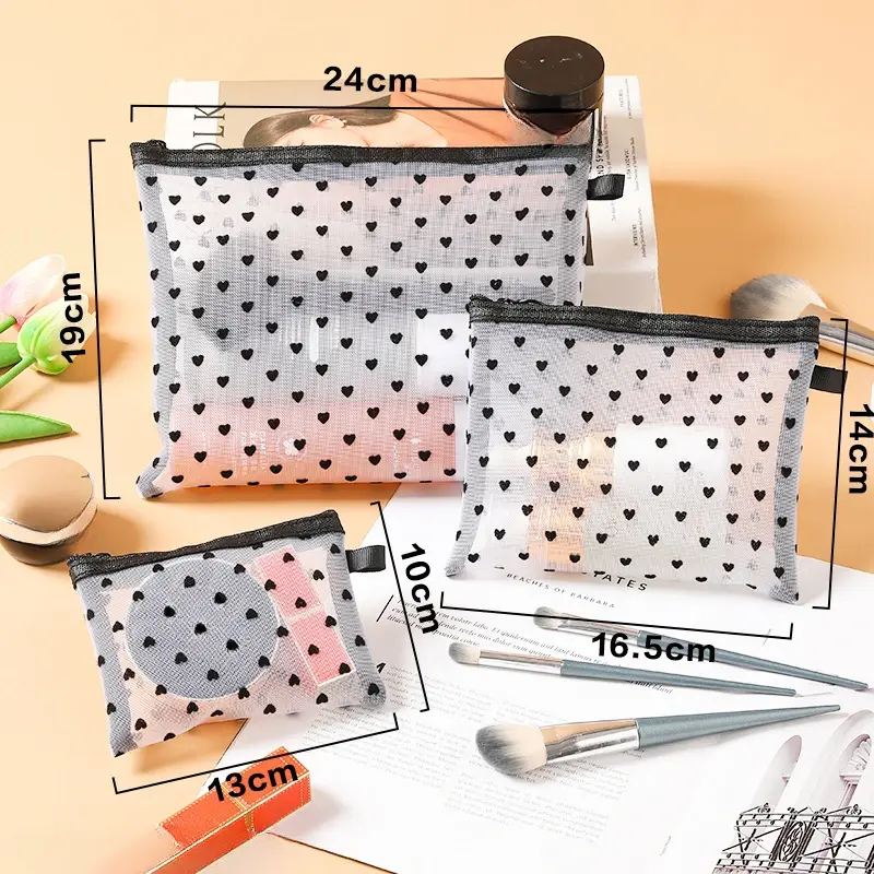 1Pcs Cute Mesh Cosmetic Bag Organizer Portable Lipstick Storage Pouch Makeup Bag for Women