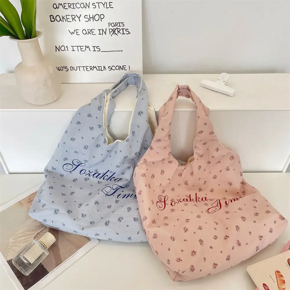 Korean Style Canvas Tote Bag Large Capacity Women Shoulder Bag for Work School Student Book Bag