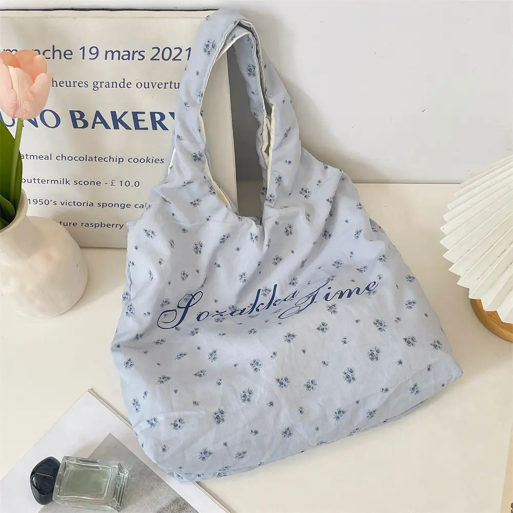 Korean Style Canvas Tote Bag Large Capacity Women Shoulder Bag for Work School Student Book Bag