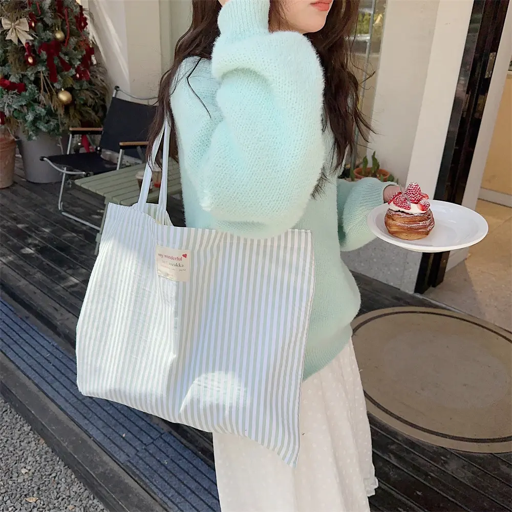 Large Capacity Canvas Women Handbags Tote Bag Striped Shoulder Bag Female Casual Multifunctional Travel Shopping Bags Handbag
