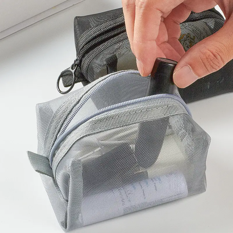 Small Square Solid Color Coin Bag Nylon Mesh Lipstick Key Earphone Organizer Holder Bus Bank ID Credit Cards Pouch Case Storage
