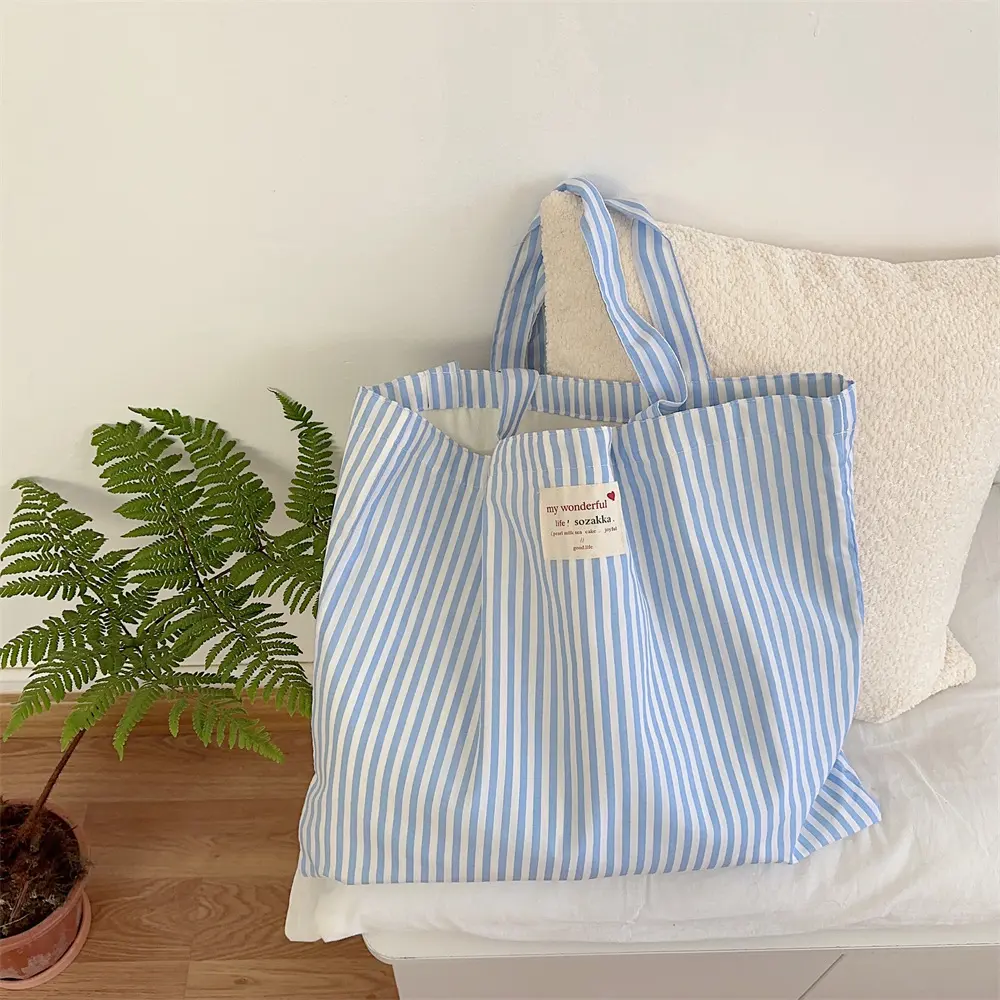 Large Capacity Canvas Women Handbags Tote Bag Striped Shoulder Bag Female Casual Multifunctional Travel Shopping Bags Handbag