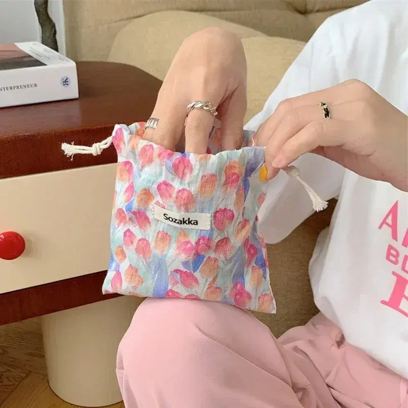 Japanese Style Drawstring Bag Coin Purse Wallet Makeup Bag Women Travel Cosmetic Organizer Toiletry Storage Bag Gift Pouch