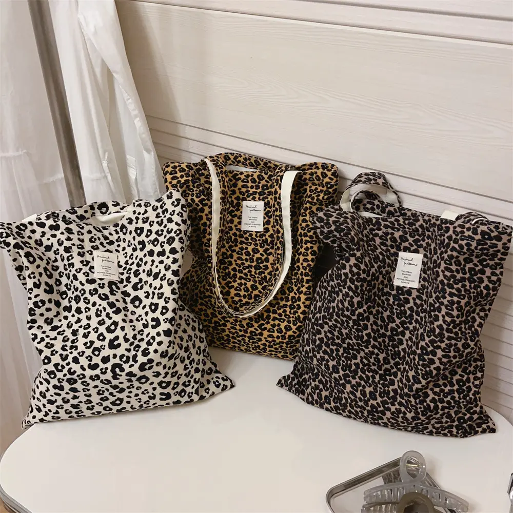 Leopard Print Tote Bag Women Shoulder Bag Large Capacity Reusable Shopping Bag Canvas Handbag Purse