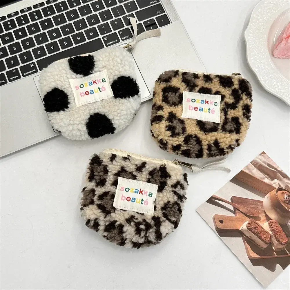 Korean Plush Zipper Mini Cute Coin Purse Wallet Kawaii Makeup Bag Lipstick Earphone Data Cable Organizer Pouch Case Storage Bags