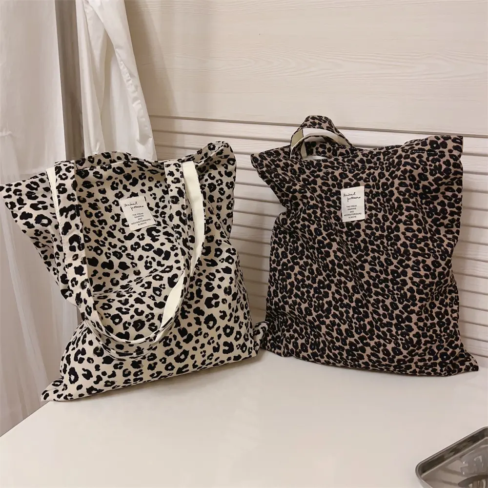 Leopard Print Tote Bag Women Shoulder Bag Large Capacity Reusable Shopping Bag Canvas Handbag Purse