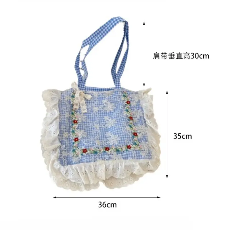 Lace Bow Floral Embroidered Single Shoulder Bag Women Handbags Canvas Tote Bag Spring Summer New