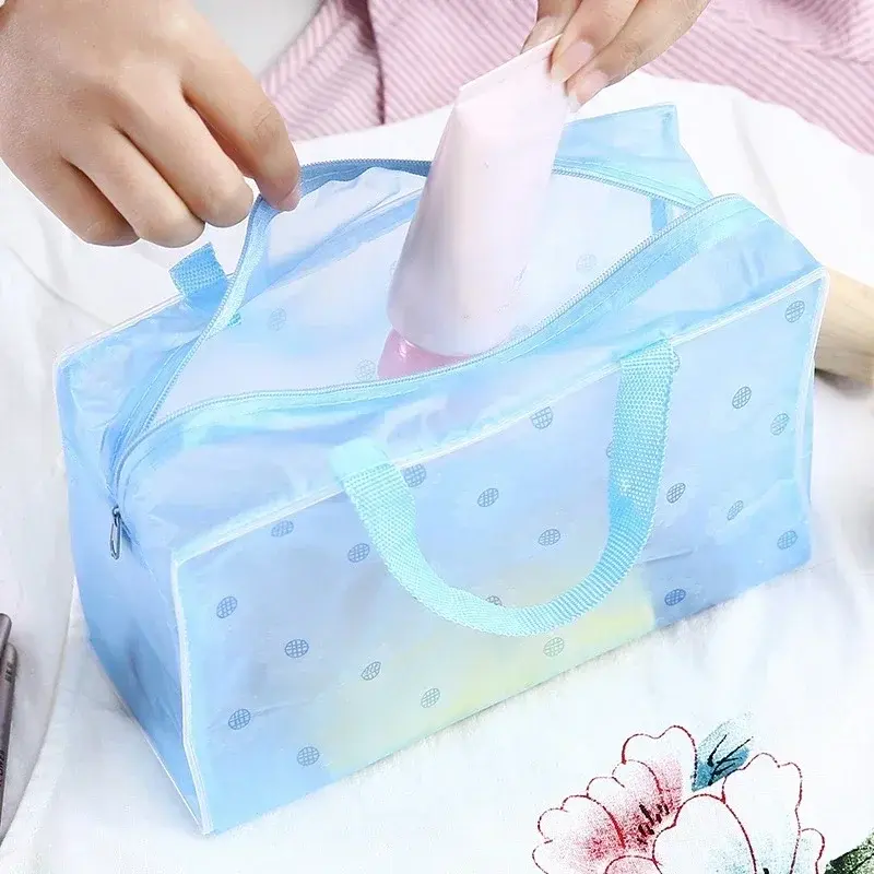 PVC Transparent Makeup Bag Women Wash Bag Travel Organizer Large Capacity Cosmetic Storage Bags Hand Clear Bags Neceser Handbag