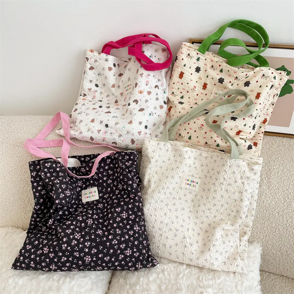 Cartoon Cute Canvas Large Capacity Women Shoulder Bag Casual Daily Handbag for Shopping Travel