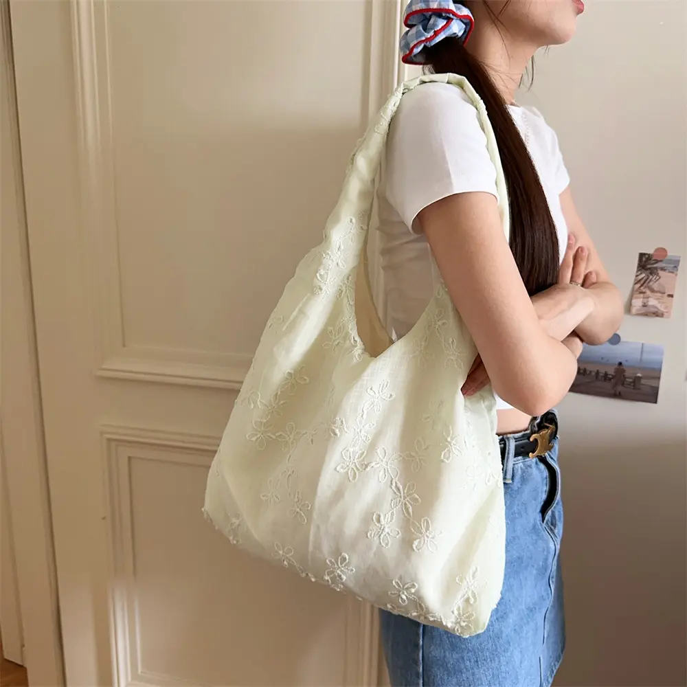 Korean Shoulder Bags for Women Large Capacity Canvas Tote Bag Fashion Flower Handbags