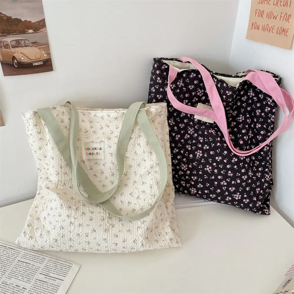 Cartoon Cute Canvas Large Capacity Women Shoulder Bag Casual Daily Handbag for Shopping Travel