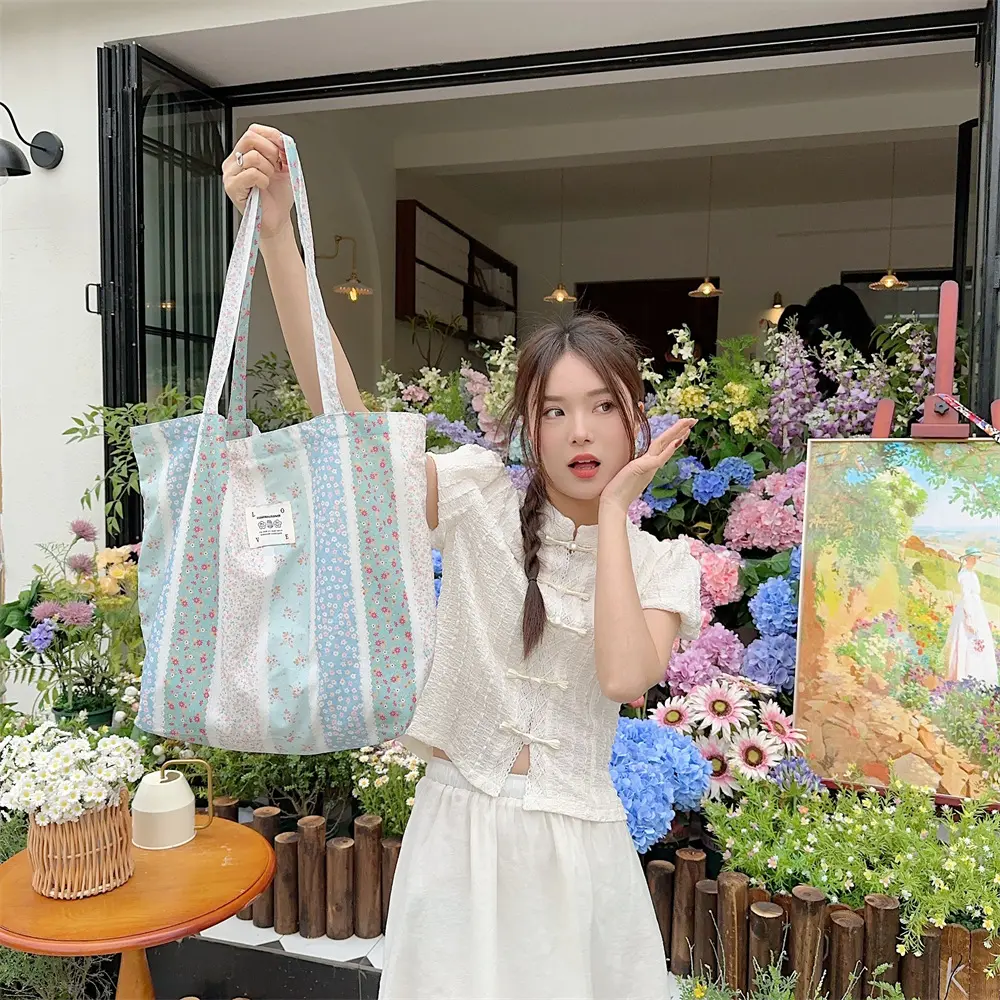 Large Capacity Canvas Women Shopper Tote Fashion Floral Shoulder Bag Female Casual Multifunctional Travel Shopping Bag Handbag