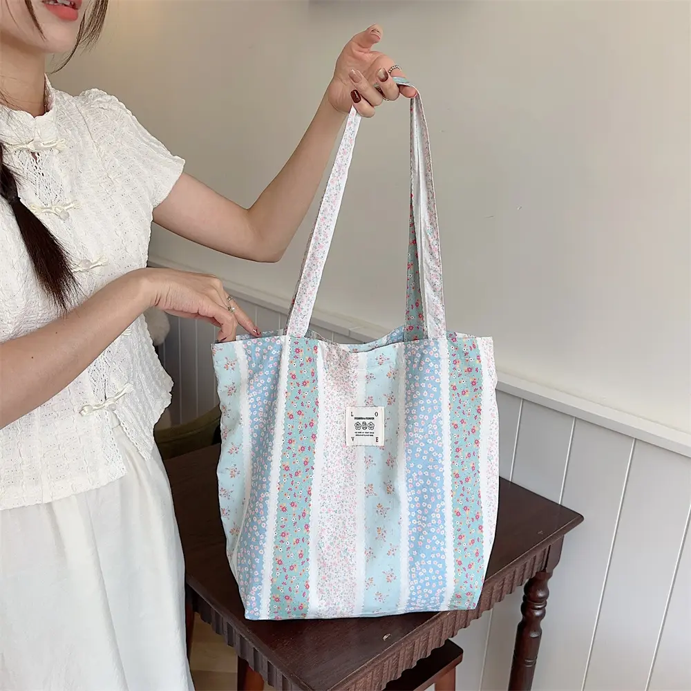 Large Capacity Canvas Women Shopper Tote Fashion Floral Shoulder Bag Female Casual Multifunctional Travel Shopping Bag Handbag
