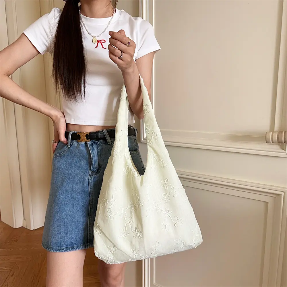 Korean Shoulder Bags for Women Large Capacity Canvas Tote Bag Fashion Flower Handbags