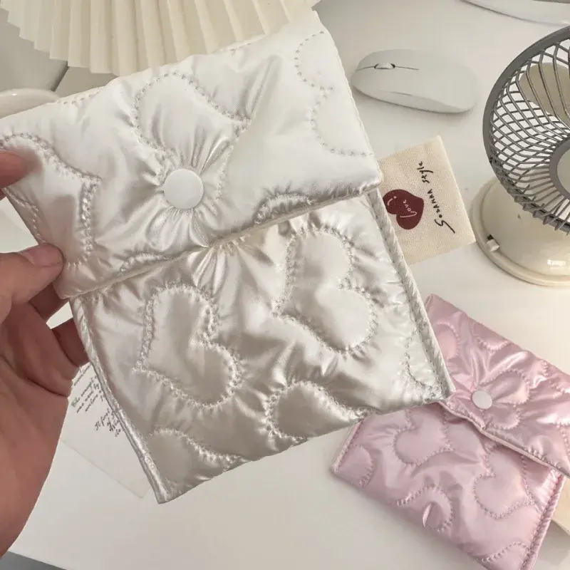 Pink Love Sanitary Napkin Storage Bag Multifunctional Coin Purse Student Coin Purse Organizer Wallet Credit Card Pouch Case