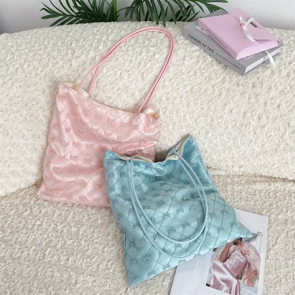 Korean Bow Women's Shoulder Tote Bag Casual Large Capacity Handbags for Women Travel Solid Shopper Bag Shopping Hand Bag