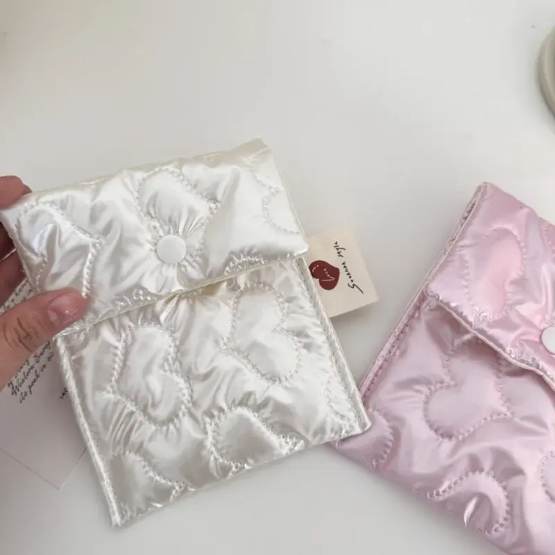 Pink Love Sanitary Napkin Storage Bag Multifunctional Coin Purse Student Coin Purse Organizer Wallet Credit Card Pouch Case