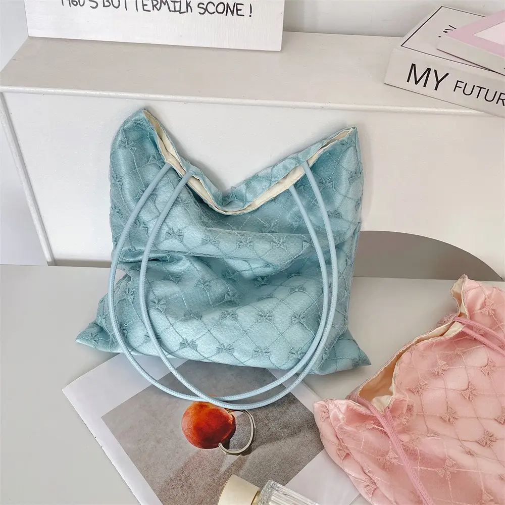 Korean Bow Women's Shoulder Tote Bag Casual Large Capacity Handbags for Women Travel Solid Shopper Bag Shopping Hand Bag
