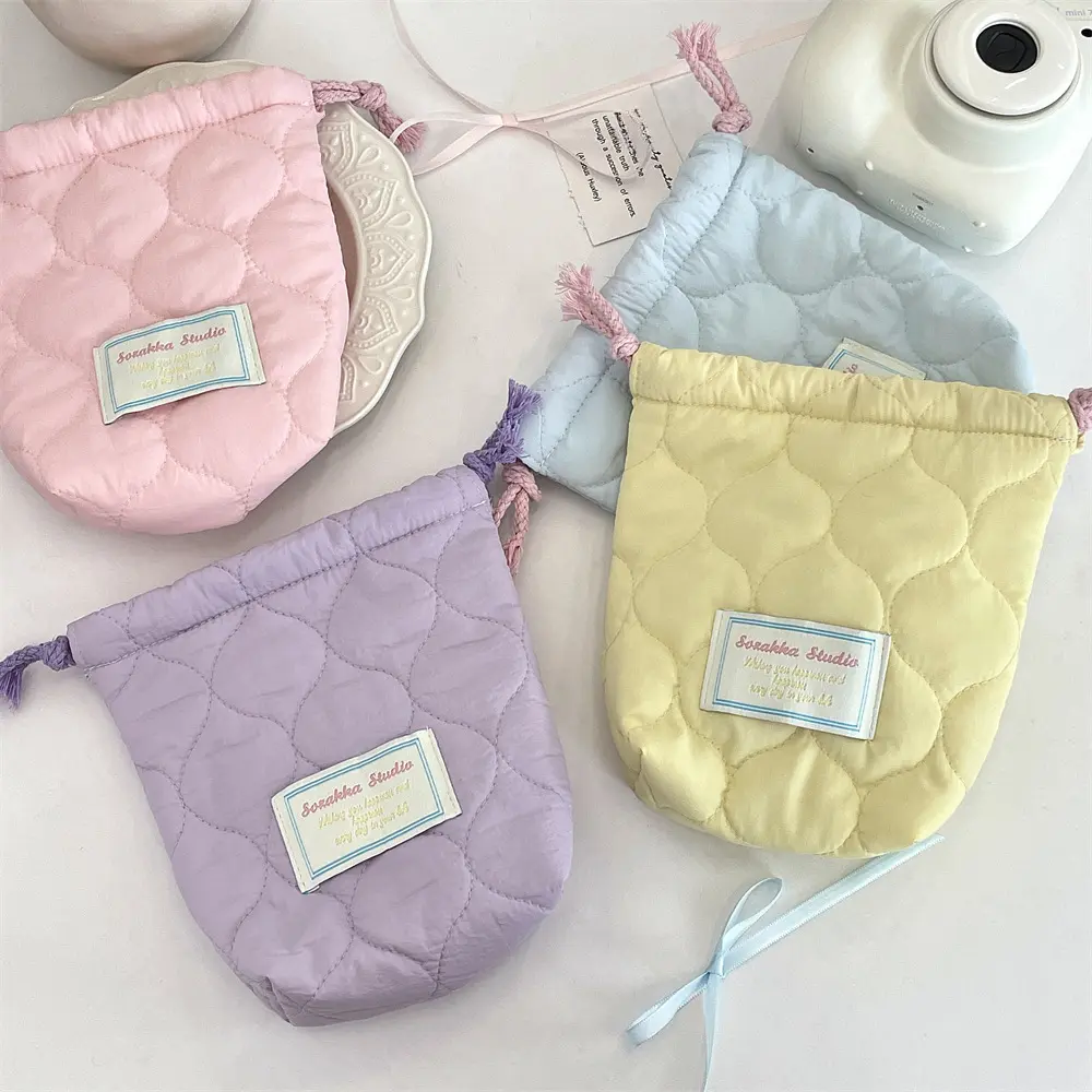 Korean Fashion Drawstring Bag Heart Handbag Women Wallets Portable Travel Cosmetic Makeup Lipstick Storage Bag